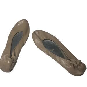SO 8 tan slip on flats shiny patent look